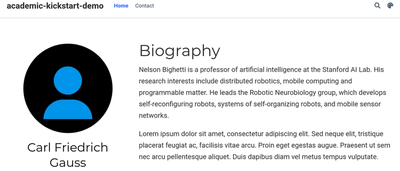 GitHub Pages website showing Hugo Academic website.