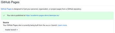 GitHub Pages settings to select which branch to serve as a website.
